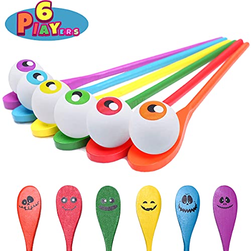 Vitship Halloween Egg and Spoon Race Game Set 6 Eyeballs and Spoons with Assorted Colors for Kids and Adults Halloween Outdoor Fun Games Party Favor Supplies Classroom Activities