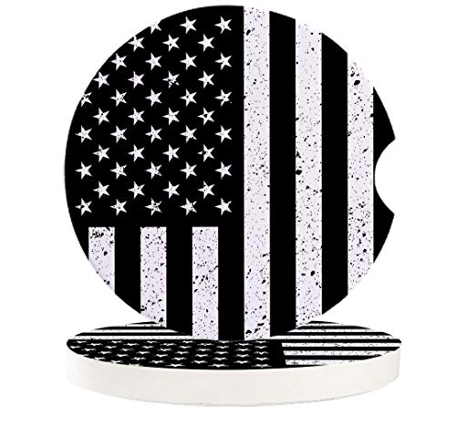 Cup Holders Car Coasters for WomenMen  2 Pack Absorbent Ceramic Stone Drinks Coaster Set American US Flag Patriotic Black