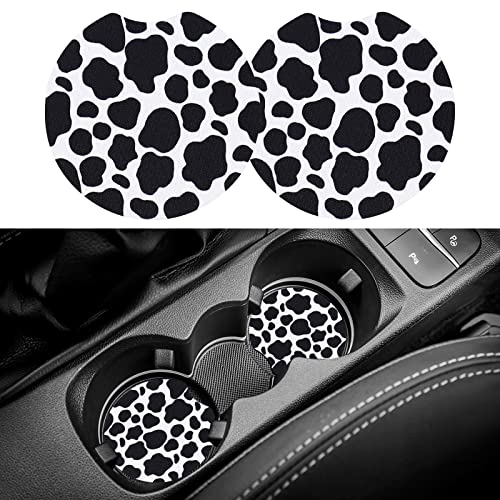 MEETI Car Coasters for Drinks Absorbent Car Coasters for Cup Holders Cute Car Coasters for Women  Men Easy Removal Cup Holder Coasters for Your Car Set of 2 Cow Print
