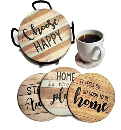 PANCHH Rustic Farmhouse Stone  Cork Coasters for Drinks Absorbent  Set of 6 Coasters with Holder  Best Housewarming Gifts for New Home Ideas  Cute Kitchen and Coffee Table Décor  Accessories