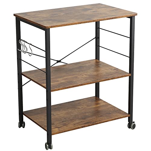 Somdot Bakers Rack 236 Wide Kitchen Utility Shelf 3Tier Storage Rack for Oven Baker Spice Home Organizer Workstation Microwave Stand Rustic Brown