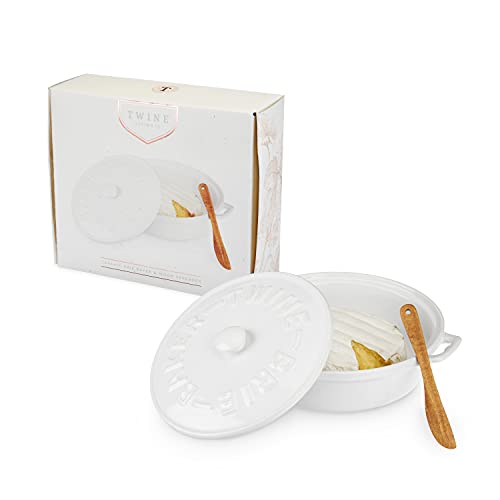 Twine Ceramic Brie Baker  Acacia Wood Spreader Set Living Cheese Preparation Set of 1 White