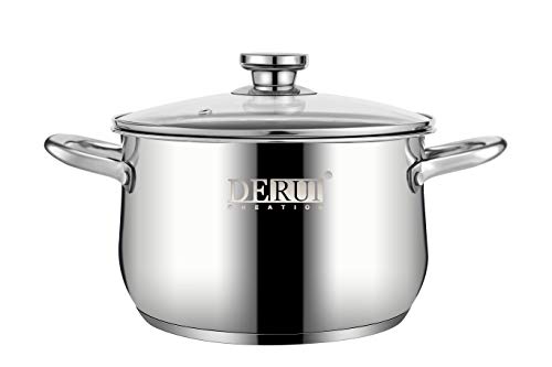 Nonstick Stock Pots5 QT Stainless Steel Saucepot with Glass Lid Silver Antiscalding Handle Stockpot By DERUI CREATION (5QT(945x610) Silver)