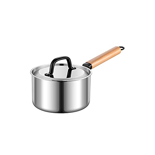 Stainless Steel with Lid Sauce Pan Home Hot Milk Pot 2 QtSauce Pans kitchen Cooking Noodle Pot Stay Cool Handle Dishwasher Safe (Large)