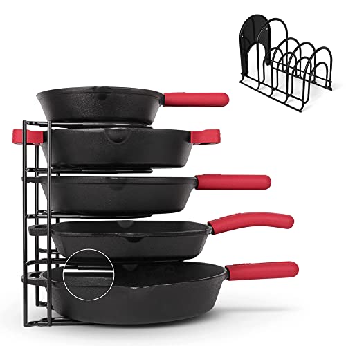 Pan Organizer  SiliconeCoated NonSlip 12 Heavy Duty Skillet Rack  Kitchen CounterCabinet Organization Storage  Holder for Cookie Sheet Cutting Board Cast Iron Cookware Dish Pot Lid Stand