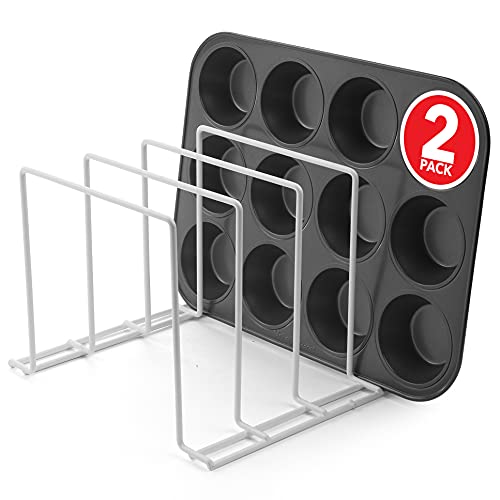 Stock Your Home Large Bakeware Organizer (2 Pack)  RustFree Durable Coated Steel Lid Organizer  Kitchen Cookware Rack for Dinnerware Bakeware Cookware Cutting Boards Pot Pan Lids in White