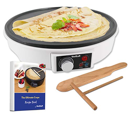 12 Electric Crepe Maker by StarBlue with FREE Recipes ebook and Wooden Spatula  Nonstick and Portable Pan Compact Easy Clean with Onoff button AC 120V 5060Hz 1000W