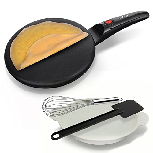 Electric Crepe Maker Cooktop  Nonstick 8 Pan Style with OnOff Switch Automatic Temperature Control  Cooltouch Handle with Food Bowl Whisk  Spatula Included