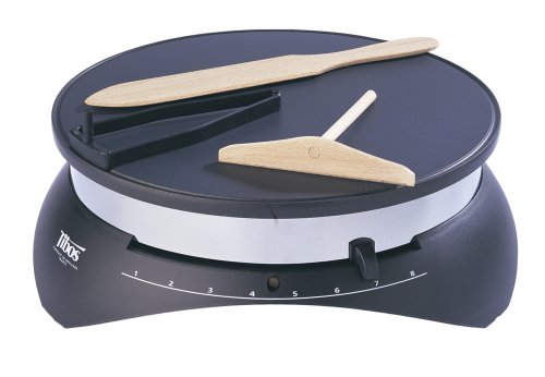 Tibos Electric Single Crepe Maker Original Crepe Pan from France with Wooden Spreader Turner and Brush  Nonstick  Easy Clean Teflon Surface 13 Black
