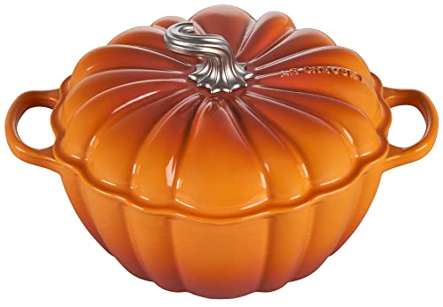 Le Creuset Enameled Cast Iron Figural Pumpkin Cocotte with Stainelss Steel Figural Knob 4Qt Persimmon