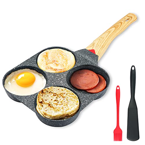 FECILA Egg Frying Pan  Non Stick 4Cup Fried Pan Aluminum Cooker with Spatula and Brush Pancake for Breakfast Easy to Clean Even Heating