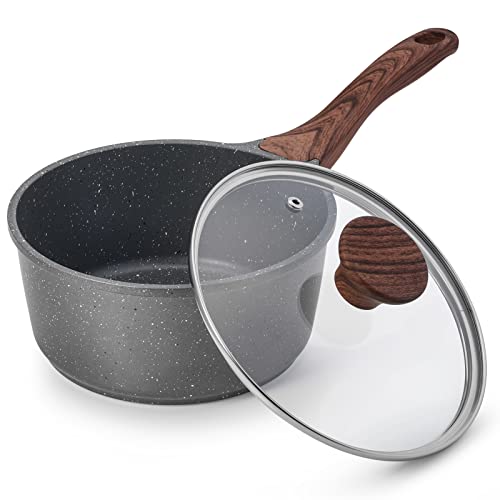 SENSARTE Nonstick Sauce Pan with Lid 15QT Small Pot with Swiss Granite Coating Staycool Handle Multipurpose Handy Little Saucepan Induction Capable PFOA Free