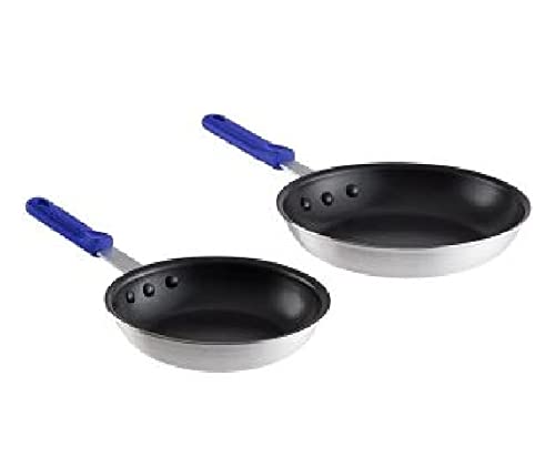 Without A P 2Piece Aluminum PTFE NonStick Fry Pan Set with Blue Silicone Handles  8 and 10 Frying Pans  Perfect selection for lively bars or familyfriendly restaurants