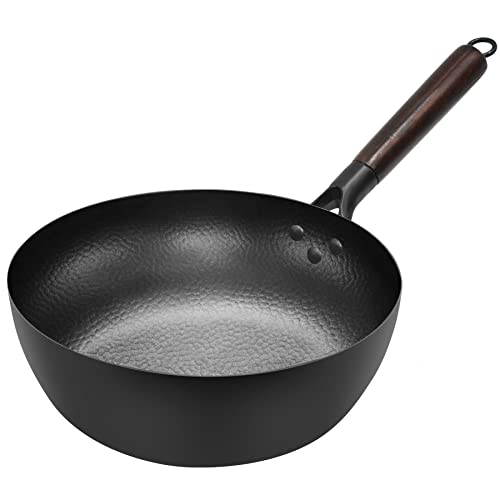 Deep Frying Pan Nonstick Skillet  WACETOG 10 Inch Carbon Steel Wok Pan to Fry Eggs Steak Pancakes Pan for Induction Cooktop Gas  Electric Stove StirFry Pan with Removable Handle Flat Bottom