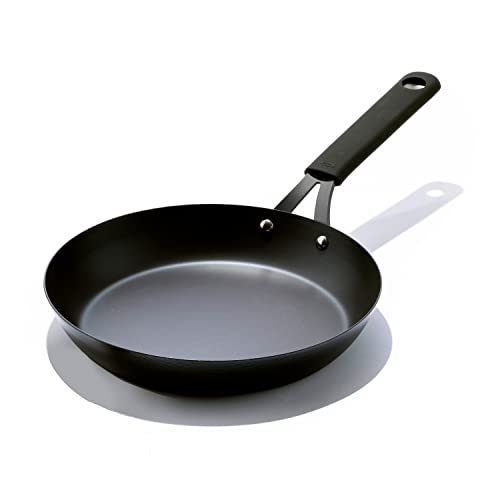 OXO Obsidian PreSeasoned Carbon Steel 10 Frying Pan Skillet with Removable Silicone Handle Holder Induction Oven Safe Black