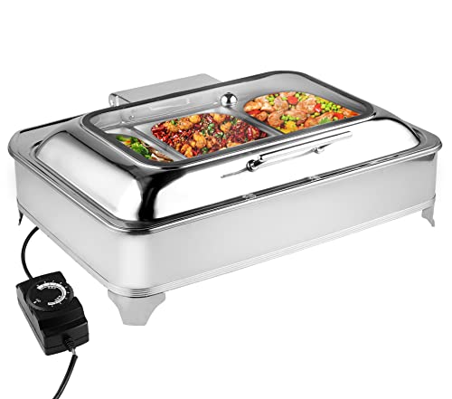 Electric Chafing Dish Buffet Set 3 Pan 95 Quart Food Warmer Buffet Servers and Warmers with Covers Warmer for Parties Buffets Adjustable Temperature Stainless Steel Warming Tray Bain Marie Warmer Set