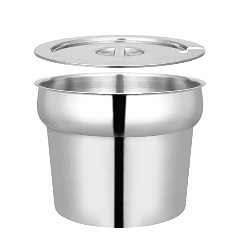 Restlrious 11 QT Inset Pan Stainless Steel Bain Marie Inset Pan with Lid for Soup Warmer and Soup Chafer Applicable to Catering Buffet Parties Banquets Commercial Use 1 Pack