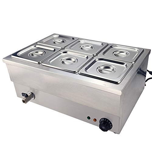TAIMIKO Bain Marie Food Warmer Buffet Warmer Server Steam Table Stainless Steel Electric Countertop Container Temperature Control for Catering and Restaurants Commercial Grade 1350W 16 GN x 6 Pan