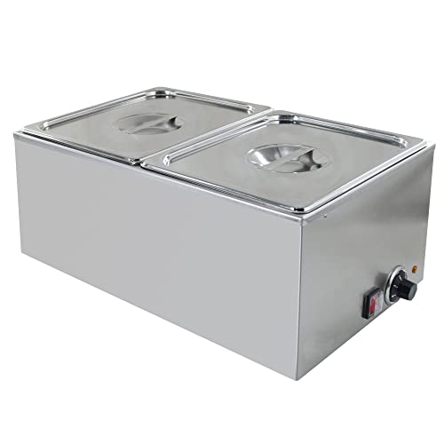 无 CMI Commercial Stainless Steel Bain Marie Electric Countertop Food Warmer Buffet Food Warmer Steam Table with 12 Size Pans120V 1200W Silver (ZCK165B)