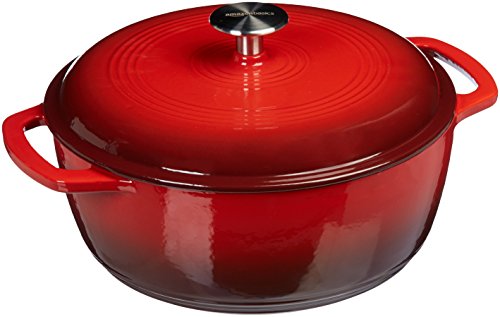 Amazon Basics Enameled Cast Iron Covered Dutch Oven 43Quart Red