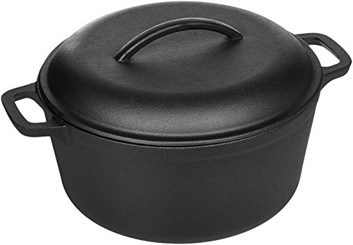 Amazon Basics PreSeasoned Cast Iron Dutch Oven Pot with Lid and Dual Handles 5Quart