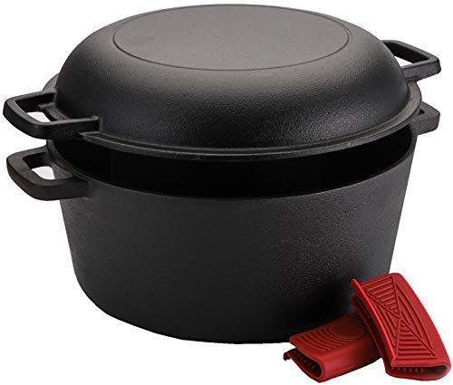 Lawei Cast Iron Dutch Oven Set  2 In 1 Cooker PreSeasoned Cast Iron Skillet  5 Quart Casserole Pot 10 Inch Frying Pan for Bread Frying Cooking