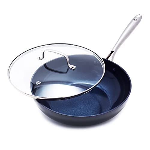 Blue Diamond Cookware Hard Anodized Ceramic Nonstick 11 Frying Pan Skillet with Lid PFASFree Dishwasher Safe Oven Safe Grey