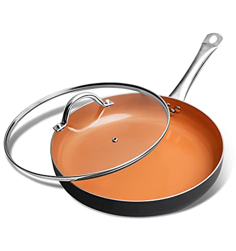 Michelangelo Nonstick Frying Pan with Lid 12 Inch Copper Frying Pan with Ceramic Coating 12 Inch Nonstick Frying Pan Large Nonstick Skillet with Lid Copper Pan Nonstick Pan 12 Inch