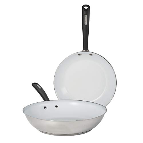 Tramontina Fry Pan Set Stainless Steel Ceramic Interior Duo 2 Pk  10 in and 12 in 80154070DS