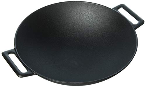 Jim Beam 12 Pre Seasoned Heavy Duty Construction Cast Iron Grilling Wok Griddle and Stir Fry Pan