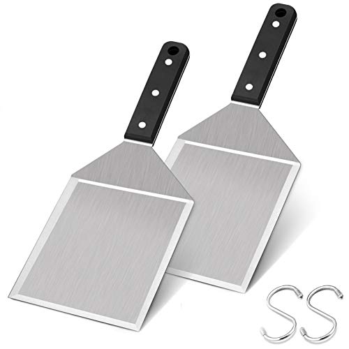 Leonyo Metal Spatula 2 PCS Heavy Duty Stainless Steel Griddle Burger Spatula as Barbecue Hamburger Turner Grilling BBQ Griddle Accessories Triple Rivets  2 x S Hook Dishwasher Safe Smash Burgers