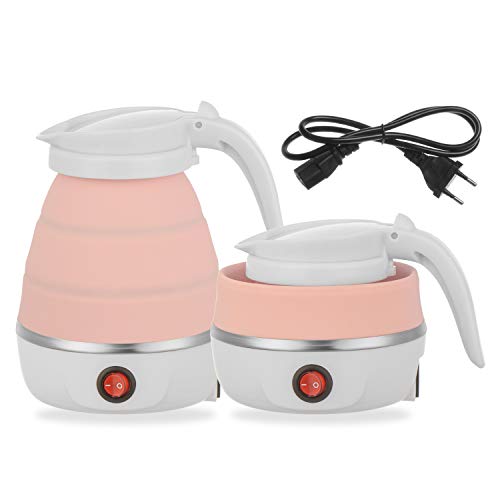 Foldable Portable Kettle  Travel Kettle  Upgraded Food Grade Silicone 5 Mins Heater To Quickly Foldable Electric Kettle Pink 600ML 110V US Plug