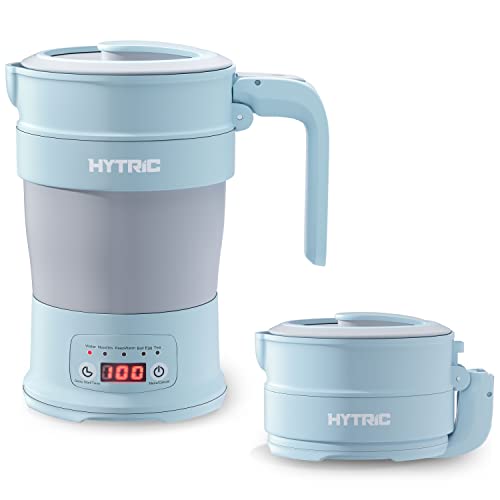 HYTRIC Travel Electric Kettle 700ML Foldable Small Electric Kettle BPAFree Portable Electric Kettle with Multifunctional Panel Collapsible Hot Water Kettle with Keep Warm  Delay Start 110V Blue
