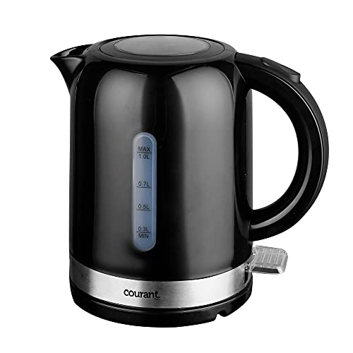 Courant COUKEP102K 1Liter Electric Kettle Cordless with LED Light 1000W Power Automatic Safety ShutOff Perfect for Tea  Coffee Hot Chocolate Soup Hot Water Black Color