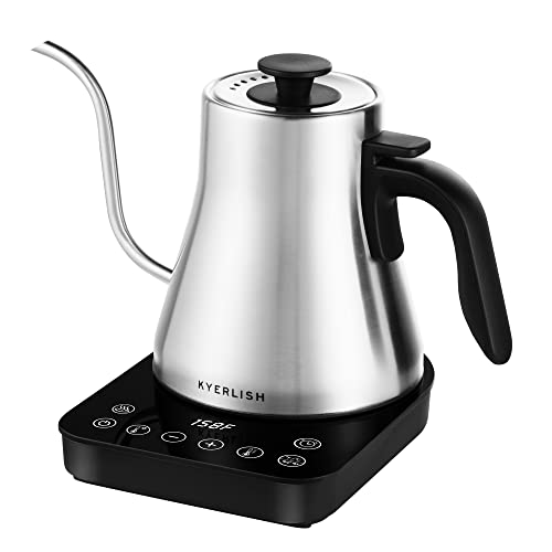 KYERLISH Electric Gooseneck Kettle 10L Temperature Control Pour Over Kettle with 6 Variable Presets  Builtin Timer 100 Stainless Steel Gooseneck Coffee Kettle  Tea Kettle 1200W Quick Heating