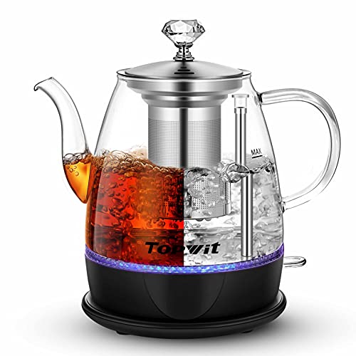 Topwit Electric Kettle Glass Electric Tea Kettle Dual Purpose Design BPAFree Coffee Kettle 1L Pour Over Hot Water Kettle with Removable Stainless Steel Infuser Autoshut Off  Boildry Protect