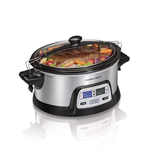 Hamilton Beach Stay or Go Portable 6Quart Programmable Slow Cooker With FlexCook Dual Digital Timer for 2 Heat Settings Lid Lock (33861)