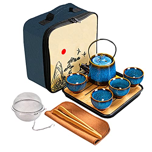 ChineseJapanese Tea Set Tea Sets for WomenAdultsGongfuPorcelain Tea SetTea tray and Filter IncludedSuitable for Picnic and tTravel