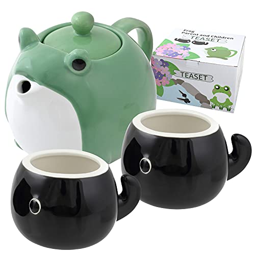 HAKONE YOSEGI Teapot  Teacup Frog Japanese tea set Tea Service Set Ceramic Tea Pot (30 oz) 2Piece Tea Cups (5 oz) (tea pot ＆ 2 tea cup)