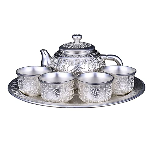 HighGrade Silver Tea Service Set HandGilt Silver Teapot Set Baifu Set SilverPlated Tea Wine Set Chinese Wine Cup Gift Box For Living Room Decor Tea Party Set