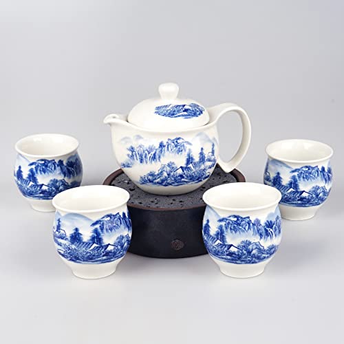 Tea Set with Removable Infuser Porcelain Tea Sets For Adults Heatresistant Loose Leaf Tea Pot Sets Tea Party Set with 4 pcs 4 oz tea cup Chinese Tea Set