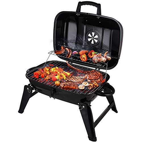 CUSIMAX Charcoal BBQ Grill Portable Small Grills and Smokers Folding Tabletop Grills for Camping Patio Backyard and Anywhere Outdoor Cooking 18Inch Black