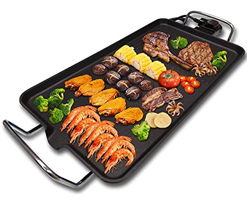 Electric Griddles  NonStick Home Electric GrillPortable Barbecue Party Griddle with Adjustable Temperaturefor Cooking Pancakes Steak Meat Seafood Vegetables