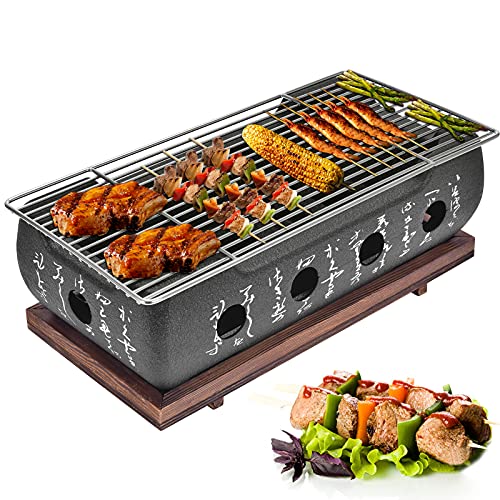 Japanese Style BBQ Grill14 x 69 x 4 inches Portable Barbecue Stove Aluminium Alloy Charcoal Stove with Wire Mesh Grill and Base Japanese Tabletop Household Barbecue Tools