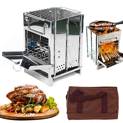 LOYALHEARTDY Folding Outdoor Grill Stainless Steel Wood Burning Stove Camp Grill Barbecue Portable Camping Picnic Grill Outdoor Grill Fire Pit Camp Fire Cooking Equipment