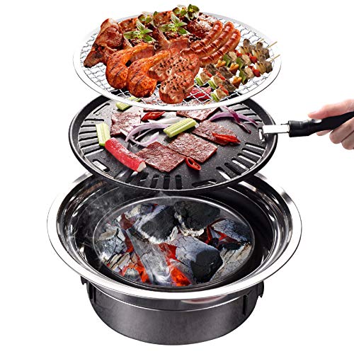 Panghuhu88 BBQ Charcoal GrillPortable Household Korean GrillSmoker Grill Nonstick Round Carbon Barbecue Grill Camping Grill Stove for OutdoorIndoor and Picnic