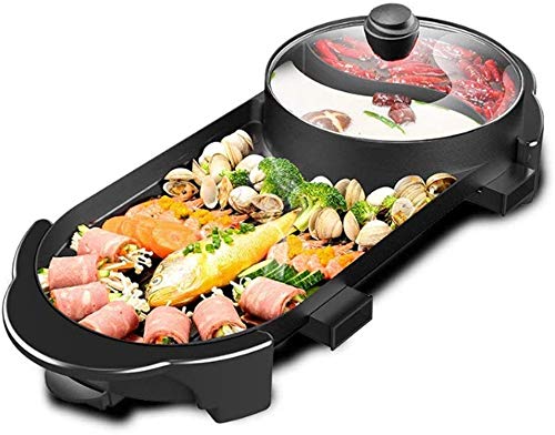 SEAAN Electric Hot Pot Grill Barbecue Grill Indoor Hot Pot with Large Capacity Portable Multifunctional NonStick BBQ Pan with Adjustable Temperature Double Flavor Hot Pot 110V (inseparable hot pot)
