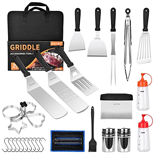 BQYPOWER Griddle Accessories Kit 30PCS Flat Top Grill Accessories Set for Blackstone and Camp Chef Griddle Professional Grilling Accessories BBQ Grill Tools Set Barbecue Utensil Gifts