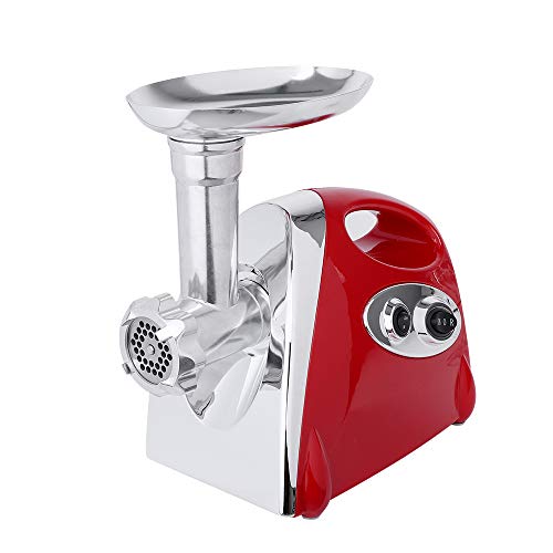 Electric Meat Grinder Stainless Steel Sausage Mincer with 4 Grinding Plates and Handle for Home Use Commercial 2800W Max (Red)