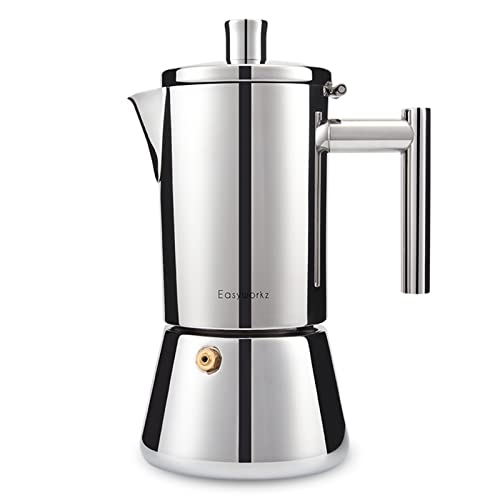 Easyworkz Diego Stovetop Espresso Maker Stainless Steel Italian Coffee Machine Maker 6Cup 10 oz Moka Pot Induction Espresso Pot